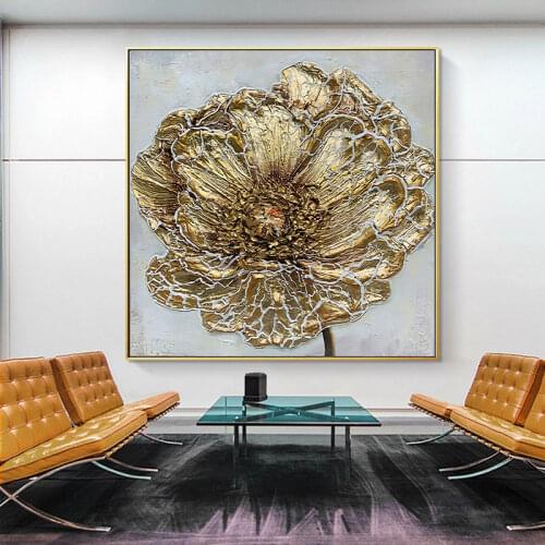 Abstract Golden Luxury Flower Oil Painting Modern Canvas Posters and Prints Home Wall Decoration Plant Flower Nordic Art Cuadros