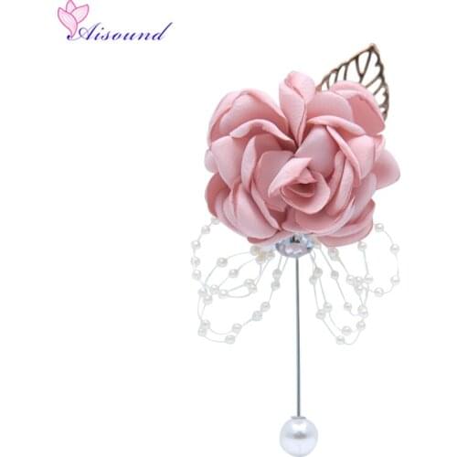 Aisound Men Boutonniere Flowers Corsage Brooch Artificial Silk Decorative Flower For Wedding Decoration Accessories 10pcs/lot