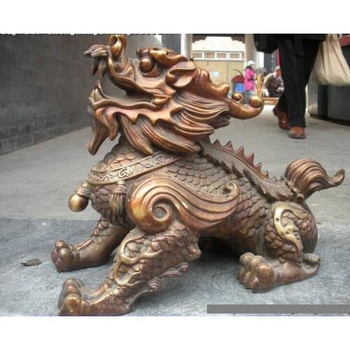 Bi002277 China Huge Royal Pure red Bronze Foo Dogs Lion Dragon kylin beast statue