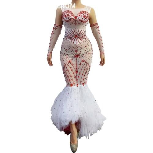 Sparkly Silver Rhinestone Mirror Elastic fabric Long Dress Women Birthday Stage play Celebrate Dress Dancer Party Show Dress