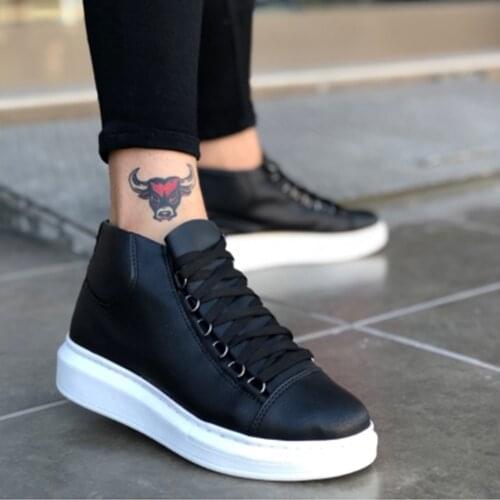 BA0032 BOA Laced Snekaers Black High White Base Half Ankle Boots Can Be Worn Everyday Quality Product Türkiye'de Produced