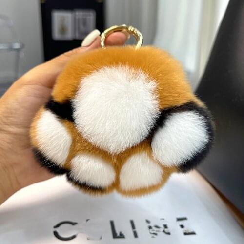 Real Rex Rabbit Fur Bear Claw Keychain Cute Leopard Print Cat Paw Bunny Toys Keyring Trinket Handbag Ornament Doll Gifts Women
