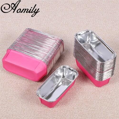 Aomily 50Pcs Rectangular Mutil-color Aluminum Foil Muffin Cupcake Paper Cups Cake Tray Party Baking Decoration Cupcake Wrapper