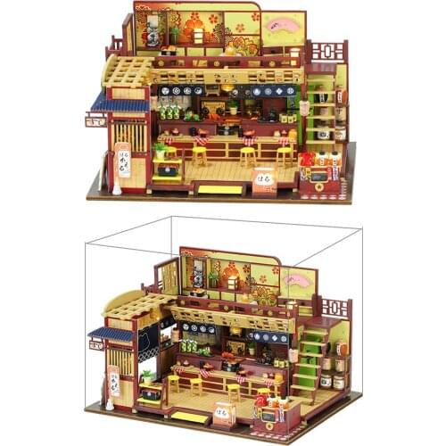 DIY Sushi Dollhouse Wooden House Miniature Furniture Kit Casa LED Toy Kid Gift DIY Wooden Doll Houses Miniature