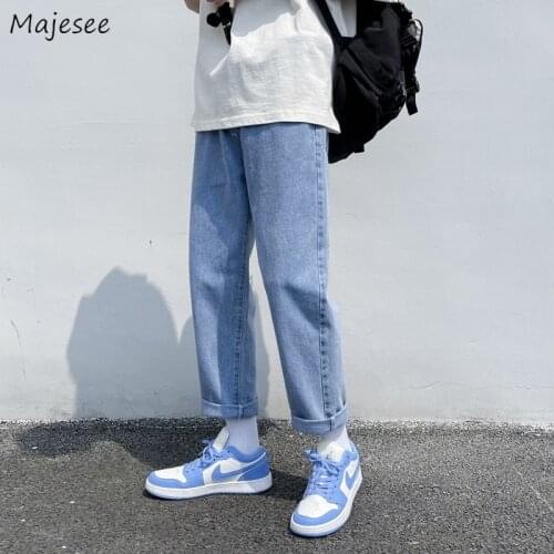Jeans Men Solid Plus Size S-4XL Ankle-length Denim Trendy All-match Trousers Casual Students Korean Style Streetwear Boyfriend