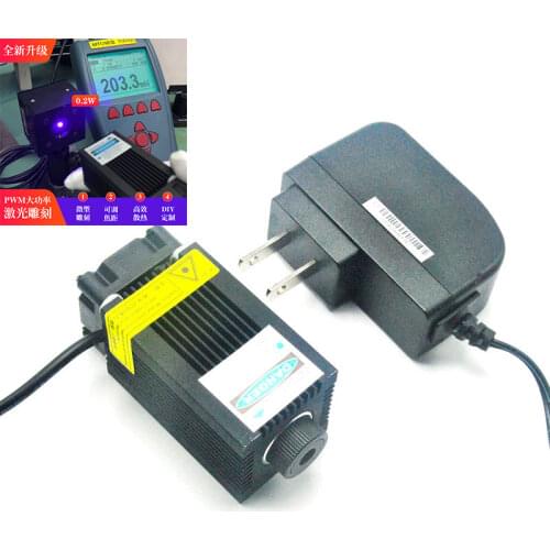 405nm Violet/Blue Diode Laser Dot Module 200mw LED Lighting Adjustable Focus Laser Engraving w 12V 1A Adapter US/EU/UK/AU
