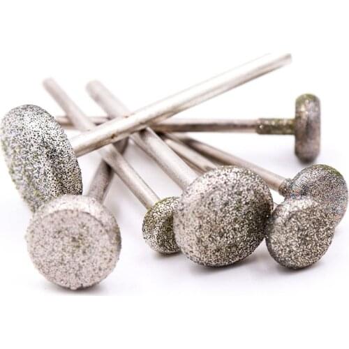 Electroplated Emery Round Grinding Head 2pcs/set 3mm 10-16mm Shank Jade Marble Agate Amber Carving Grinding Professional Tools