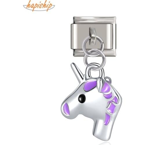 Hapiship 9mm Width Original Daisy Purple Unicorn Italian Charm Fit 9mm Bracelet Stainless Steel Jewelry Making DJ158-A