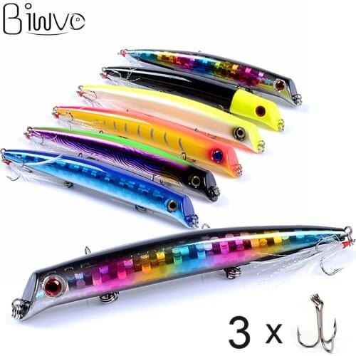 BIWVO 12.8CM 15g Artificial Popper Hard Bait With Triple Hooks Sea Swimbait Accessories Fish Tackle Goods For Fishing