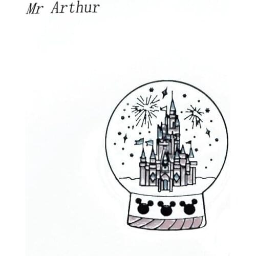 Crystal Round Enamel Pin Gothic Castle Badge Brooch Backpack Clothes Lapel Fashion Jewelry Gift for Friends