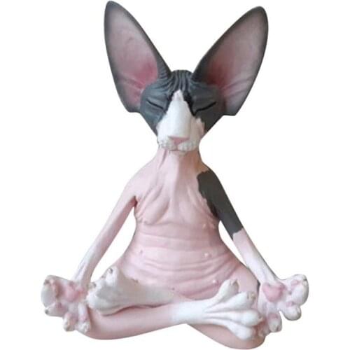 1Pc Meditation Cat Resin Doll Home Desktop Modern Animal Hairless Cute Gift Energy Yoga Decoration Ornaments Crafts 10*11*13Cm