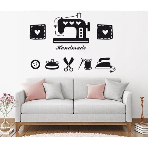 Sewing Shop Wall Sticker Sewing Machine Window Poster Iron Button Scissors Wall Vinyl Decals Clothing Store Decoration AZ163