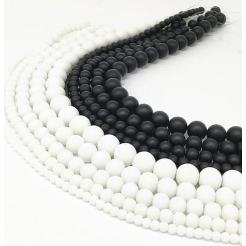 Natural stone White Black Dull Polish Matte Onyx Agata Round Beads 16"/Strand 4 6 8 10 12 14 MM Pick Size