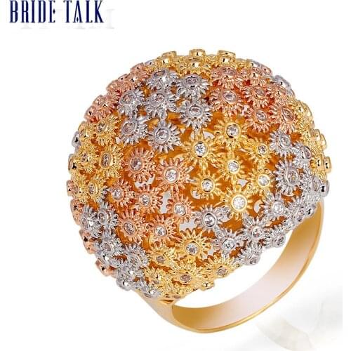 Bride Talk New Design Women Zircon Ring Full Crystal Pave Setting Dubai Bridal Rings Jewelry For Wedding Engagement High Quality