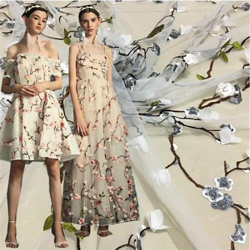 New Design Three-dimensional Mesh Embroidery Lace Fabric Plum Bird Decal Embroidery Beach-skirt Fashion Fabric Width135cm 1meter