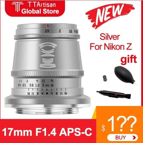 TTArtisan 17mm F1.4 Silver Lens For Nikon Z50 ZFC Camera APS-C MF Wide Angle Lens for Nikon Z Mount Large Aperture Camera Lens