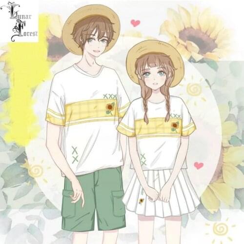 Sunflower 3D Printing Couple T-shirt Summer Fashion Round Neck Short Sleeve Popular Japan Harajuku Streetwear Plus Size