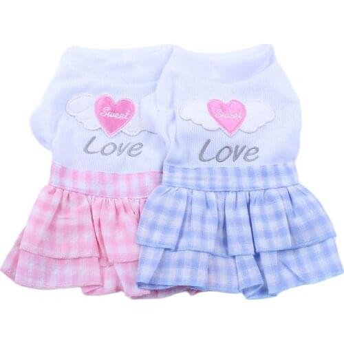 Girl Dog Cat Plaid Dress Shirt Love Design Pet Puppy Skirt Clothes Apparel 2 Colours 5 sizes