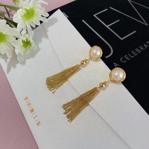 Handpicked Round Freshwater Cultured Pearls Earring Dangle Drop Earrings with Tassels For Women Girls Jewelry Accessories