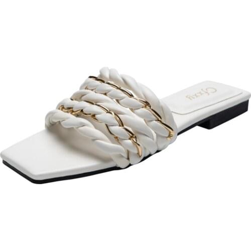 New Fashion Weave Slippers Women Square Toe Flat Casual Shoes Women Slide 2021 Summer Flip Flops Beach Sandal Slipper Big size42