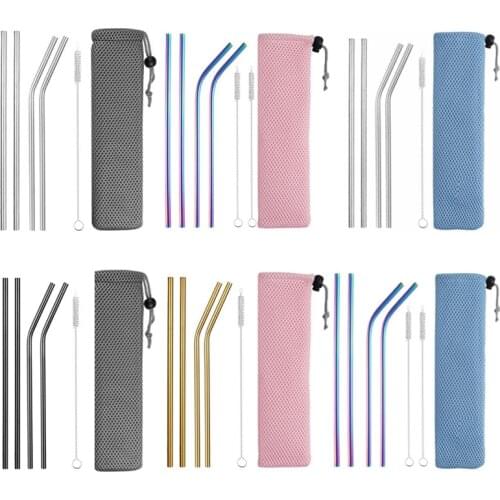 Drinking Straw Reusable Straws with Cleaner Brush Set High Quality Eco Friendly Stainless Steel Metal Straw For Mugs