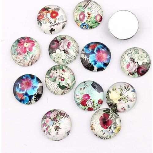 Flower Glass Cabochon 10/12/16/18/20/25mm Flatback Dome Cabochon Embellishments Findings Base Setting DIY Accessories Jewelry
