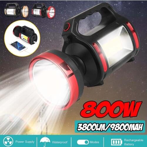 Super Bright 800W Flashlight Long-Range 3800LM Lantern Portable Waterproof Searchlight Spot Work Light Outdoor Power Bank