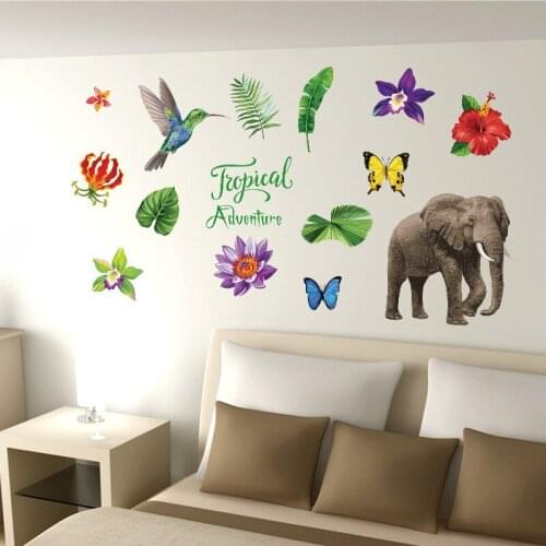 Tropical Animals and Plants Wall Stickers For Home Decoration Diy Kids Room Bedroom Wall Mural Art Pvc Nursery Decal