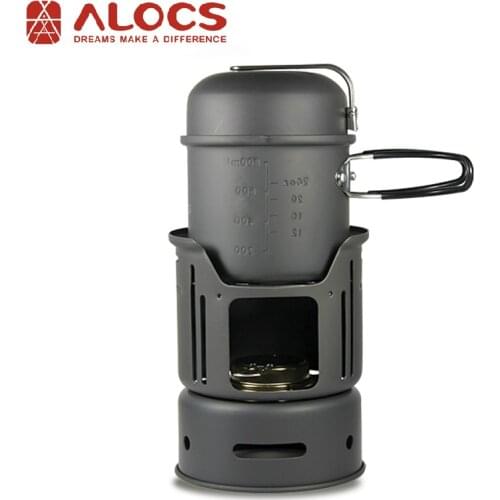 Alocs 1-2 Person Outdoor Camping Pot Bowl Stove Set CookerCookware Alcohol Burning 600g CW-C01