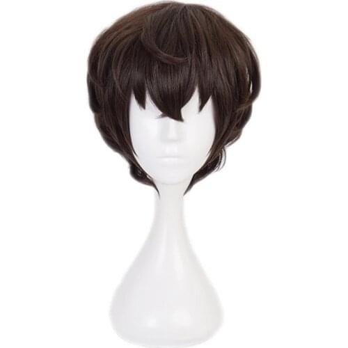 High Quality Bungo Stray Dogs Dazai Osamu Short Brown Curly Heat Resistant Hair Anime Costume Cosplay Wigs + Wig Cap
