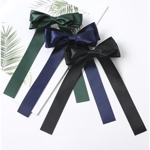 Women Satin Hair Clips Double-Sided Ribbon Bowsknot Hairpins Girls Headwear Solid Color Long Ribbon Hair Clip Hair Accessories