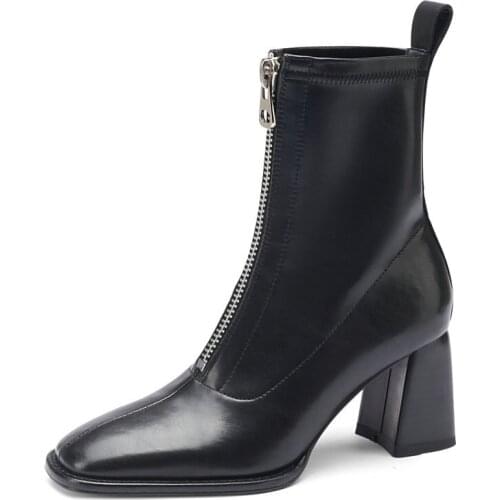 Genuine Leather New Design women boots Autumn Winter Ankle Boots Office Lady Casual High Heels Shoes Woman size 41 42