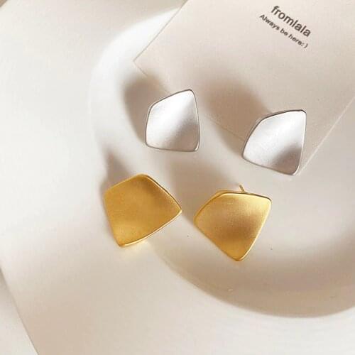 New Trend 2021 Geometic Square Piercing Matte Gold Stud Earrings For Women Korean Fashion Charm Ear Jewelry