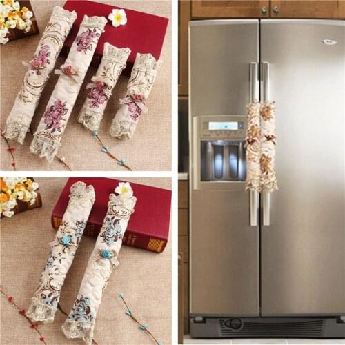 1 Pair Refrigerator Microwave Oven Door Handle Covers Gloves Embroidered Lace Vintage Fridge Handle Covering Door Knob Cover