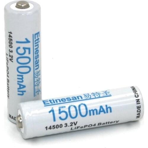 2 pcs Etinesan 3.2v 1500mAh 14500 AA LiFePo4 lithium rechargeable battery game machine, computer, horn, fan, earphone clock toy