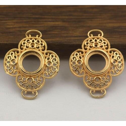 20pcs Brass Casted Filigree Lucky Clover Flower 2mm 10mm Open Back Cabochons Base Connectors Oriental Charms