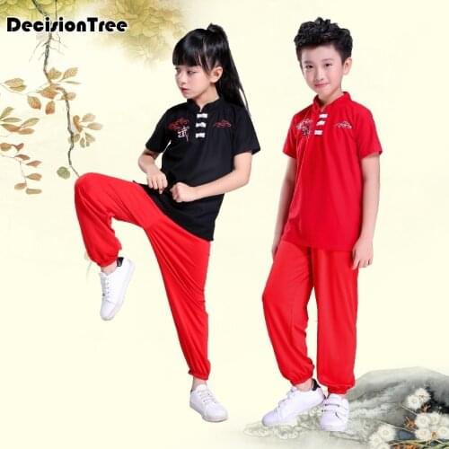 2021 chinese national traditional kungfu uniform wushu martial arts sets kick boxing embroidery suit tops+pant clothing for kids