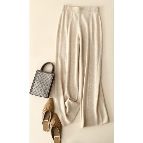 2022 new styles 100% cashmere joggers women fashion loose sweatpants knitted plain high waist wide leg soft warm winter pants