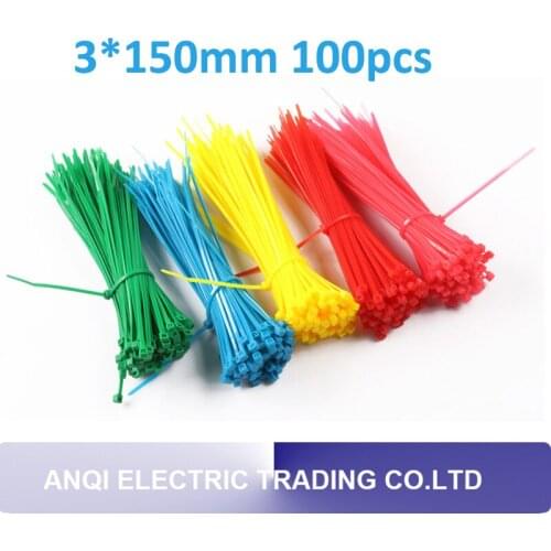 3*150mm 100pcs red blue green pink yellow colorful self-locking nylon cable ties high quality
