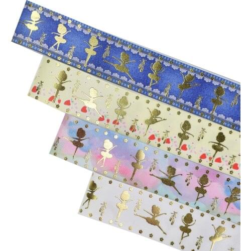 38mm Gold Foil Ballerina Ballet Dance Girl Grosgrain Ribbon for 50yards Welcome Custom Printed