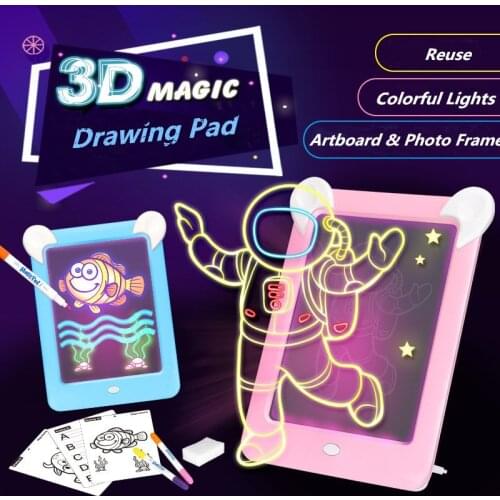 3D Magic Drawing Board With Pen Sketchpad Tablet Light Effects Puzzle Board Creative Kids Gifts LED Lights Glow Art Drawing Toys