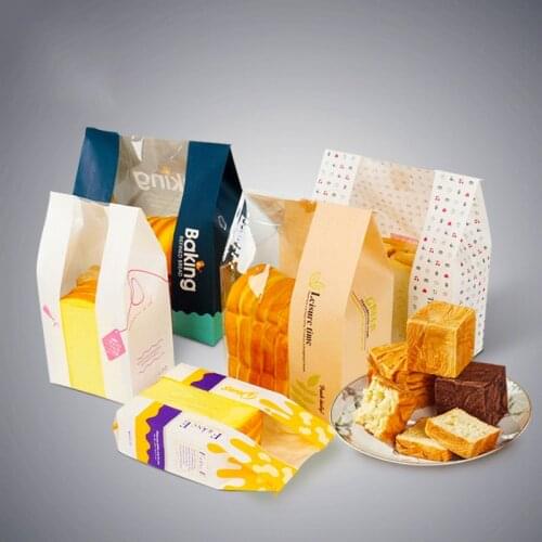 50pces Kraft Paper Toast Bags French Bread Baking Oil-proof Transparent Window Food Bags to Send Sealing Stickers
