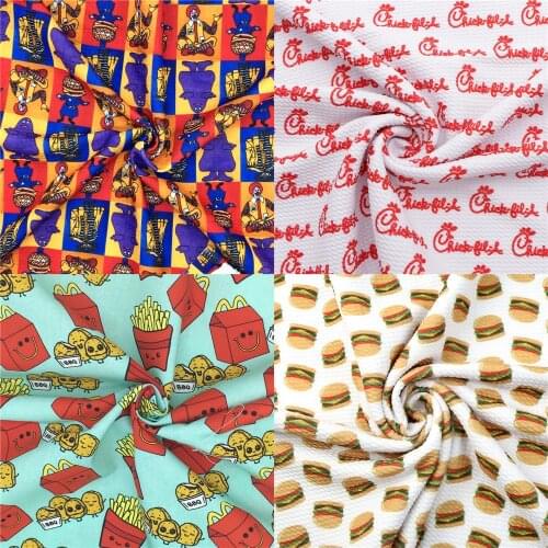 50x145cm Kawaii Food Series Coffee Drinks Cup Bullet Textured Liverpool Fabric Hamburger Pattern For Baby Headband DIY