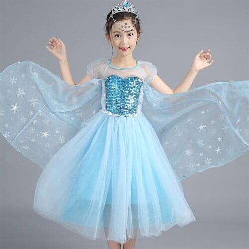 ABGMEDR 2018 Fantastic Elsa Dresses Girls Princess Queen Dresses Children Clothing Costume Kids Halloween Party Dress Clothes