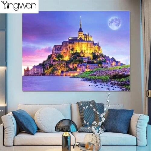Wall Sticker 5D DIY Diamond Painting Mont Saint Michel Embroidery Castle Cross Stitch Rhinestone Mosaic Landscape Home Decor Art