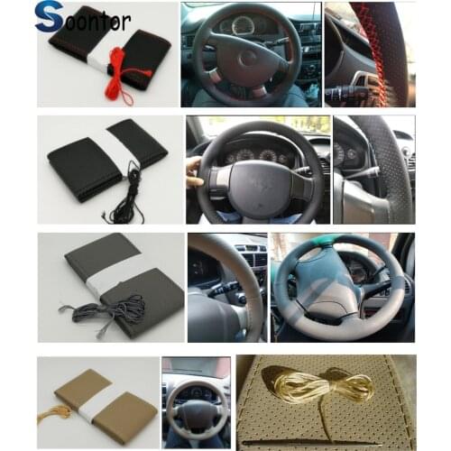 Car accessories Soft fiber leather steer braided DIY steering wheel cover for
