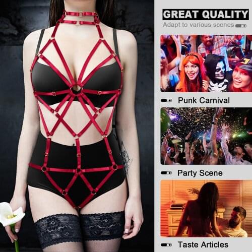 Punk New Bodysuit 2 Pcs Set Chest Straps Bra Elasticity Harness Underwear Garter Belts Sexy Women Waist To Leg Body Bondage Cage
