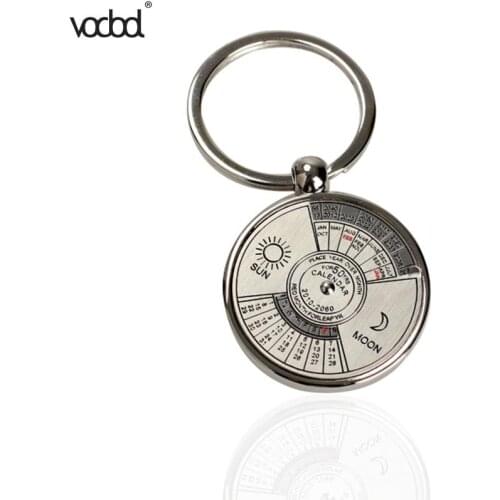 50 Years Mini Perpetual Calendar Keychain Clock Ring Unique Metal Keyring Calendar Metal Keychain Date and Week Clock