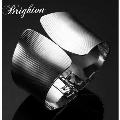 Brighton Wide Metal Cuff Bracelet Bangles For Women Retro New Alloy Open Female Bangle Silver Color Fashion Gift Party Jewelry