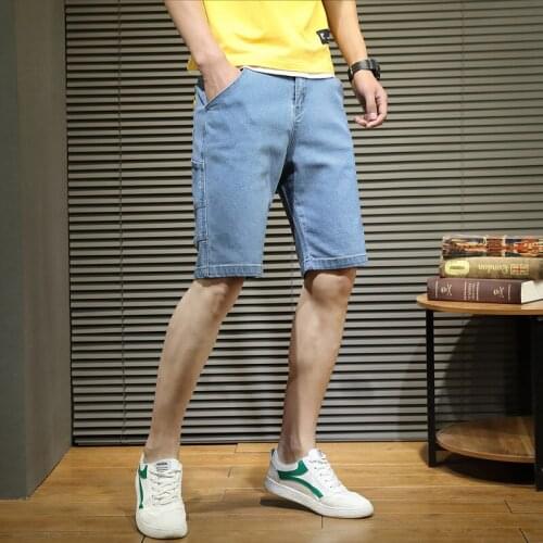 Fashion Trend Summer Casual Knee Length Denim Pants Mens Stretch Cotton Jeans Shorts Youth Boys Streetwear Casual Jean Trousers